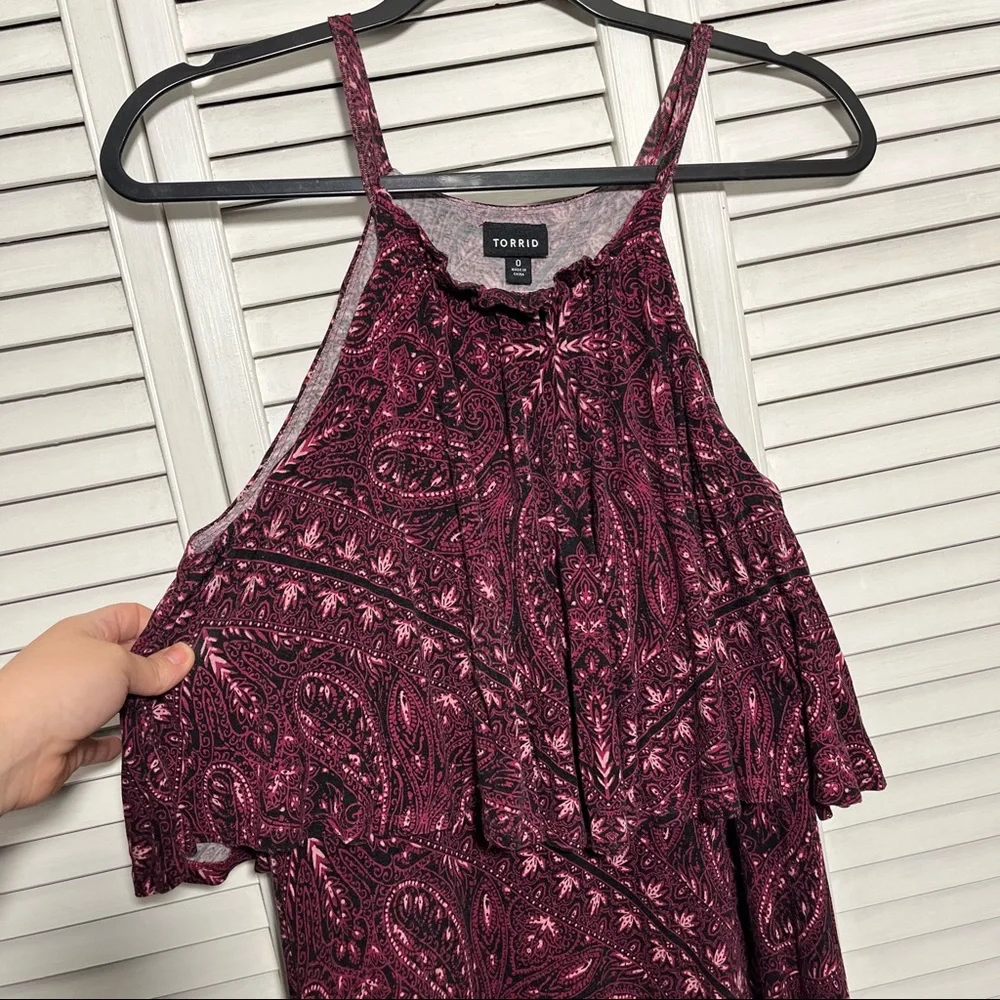 πHPπ Torrid Drape Top Halter Neck Burgundy Maxi Dress, Size 0 - Picture 6 of 14